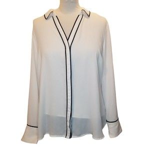 Worthington Blouse XXL Sheer White With Black Trim Long Sleeves